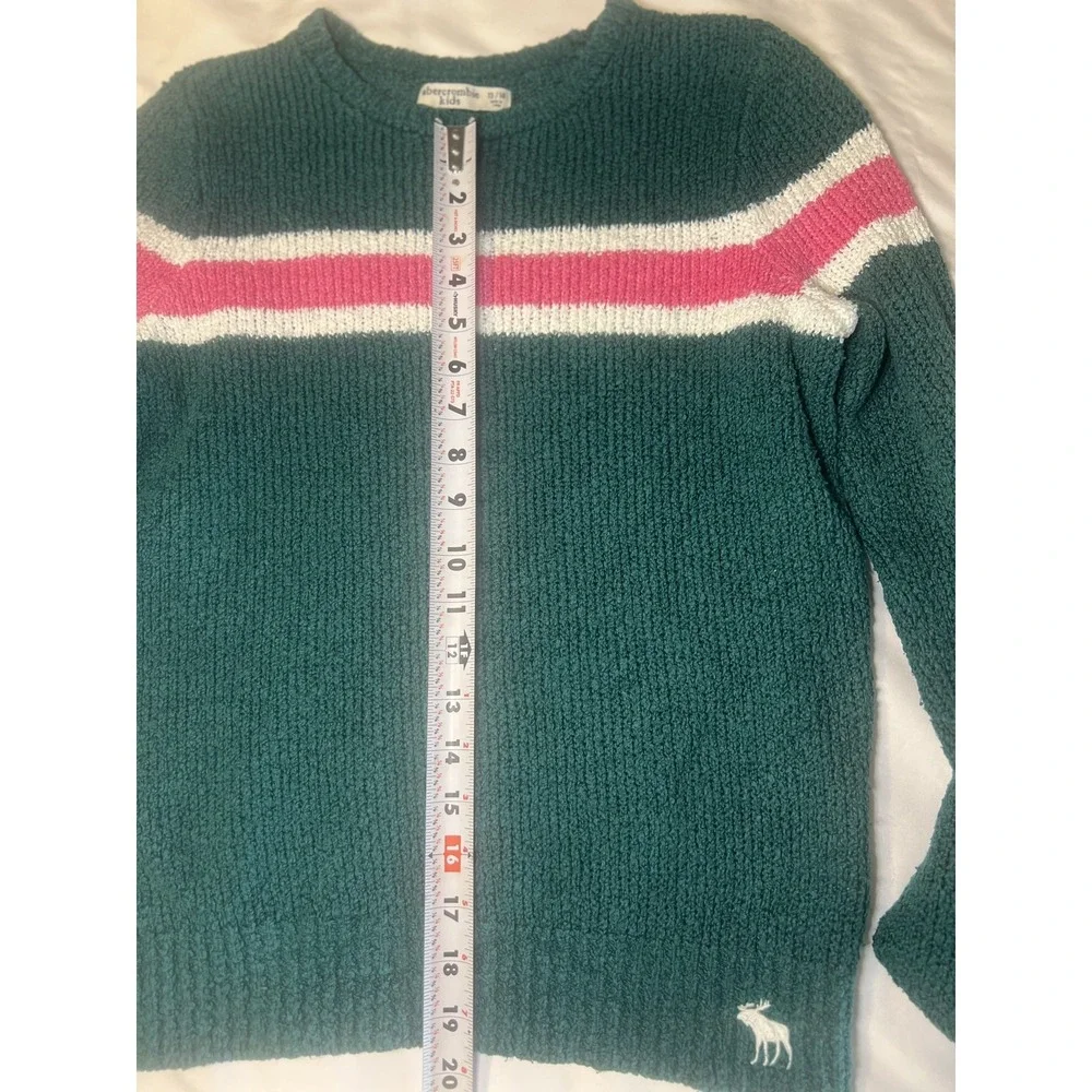Abercrombie Kids Size 13/14 Girls Long Sleeve Sweater Green with white and pink